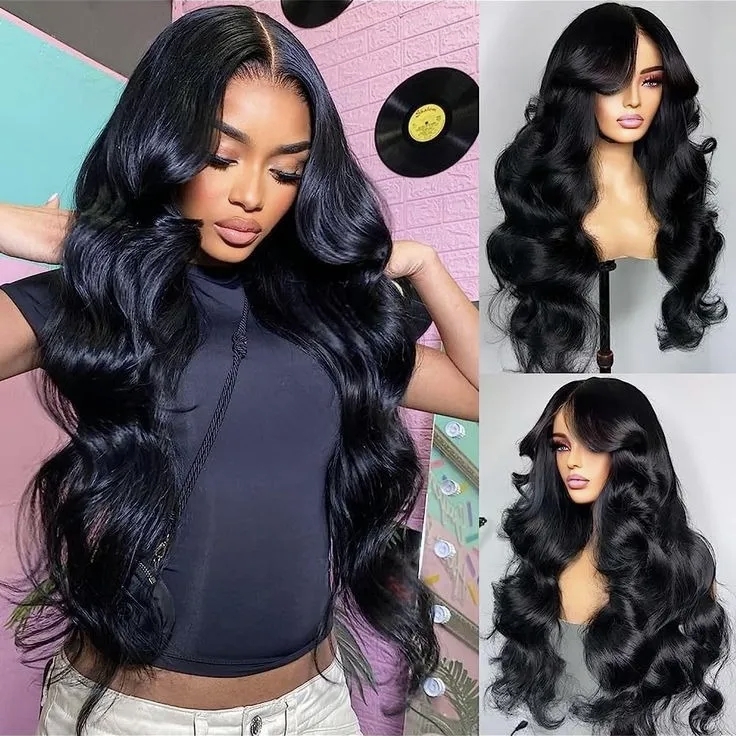 16-34 Inch Hair Wigs Body Wave Wig 13x4 Transparent Lace Front 200% Density Pre Plucked Baby Hair Human Hair Brazilian Virgin Hair Natural Black for W