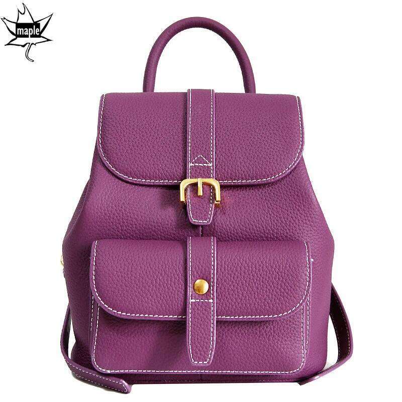 Nobility Vintage Purple Women Backpack High Quality Natural Cowhide Leather Female Rucksack Knapsack Leisure Shoulder Bag
