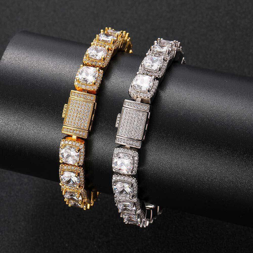 New 10mm Solid Rock Candy Chain Hip-Hop Necklace Micro-Paved Zircon Trendy Men's Bracelet Jewelry abb0