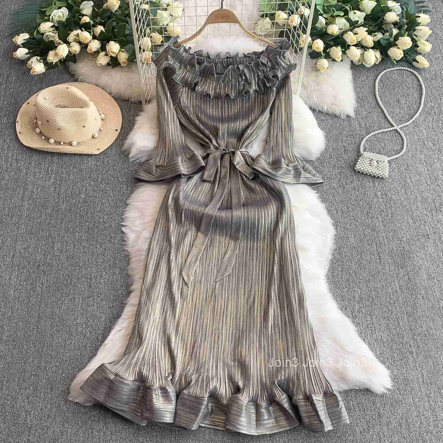 2025 Vestidos De Mujer Summer Dresses Women Clothes Slash Neck Short Sleeve Tunic Robe Femme Ruffles Sexy Temperament Maxi Dress