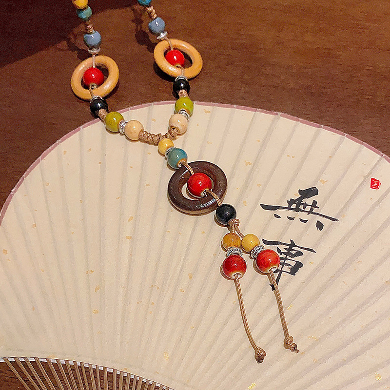 Druzy jewelry Bohemian Style Ceramic Necklace for Women Elegant Zen Long Sweater Chain Exotic Ethnic Style Accessory