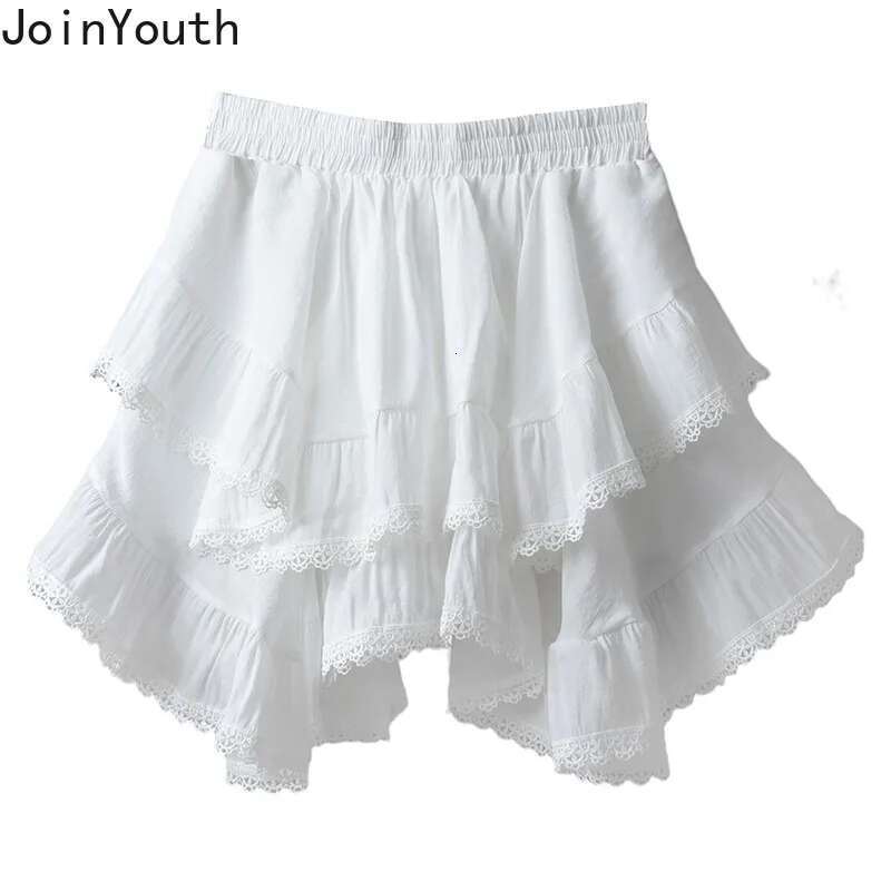 Summer Skirts Women Clothing 2025 Faldas Mujer De Moda Patchwork Lace Irregular Jupe Korean Saia Fashion Sweet White Mini Skirt