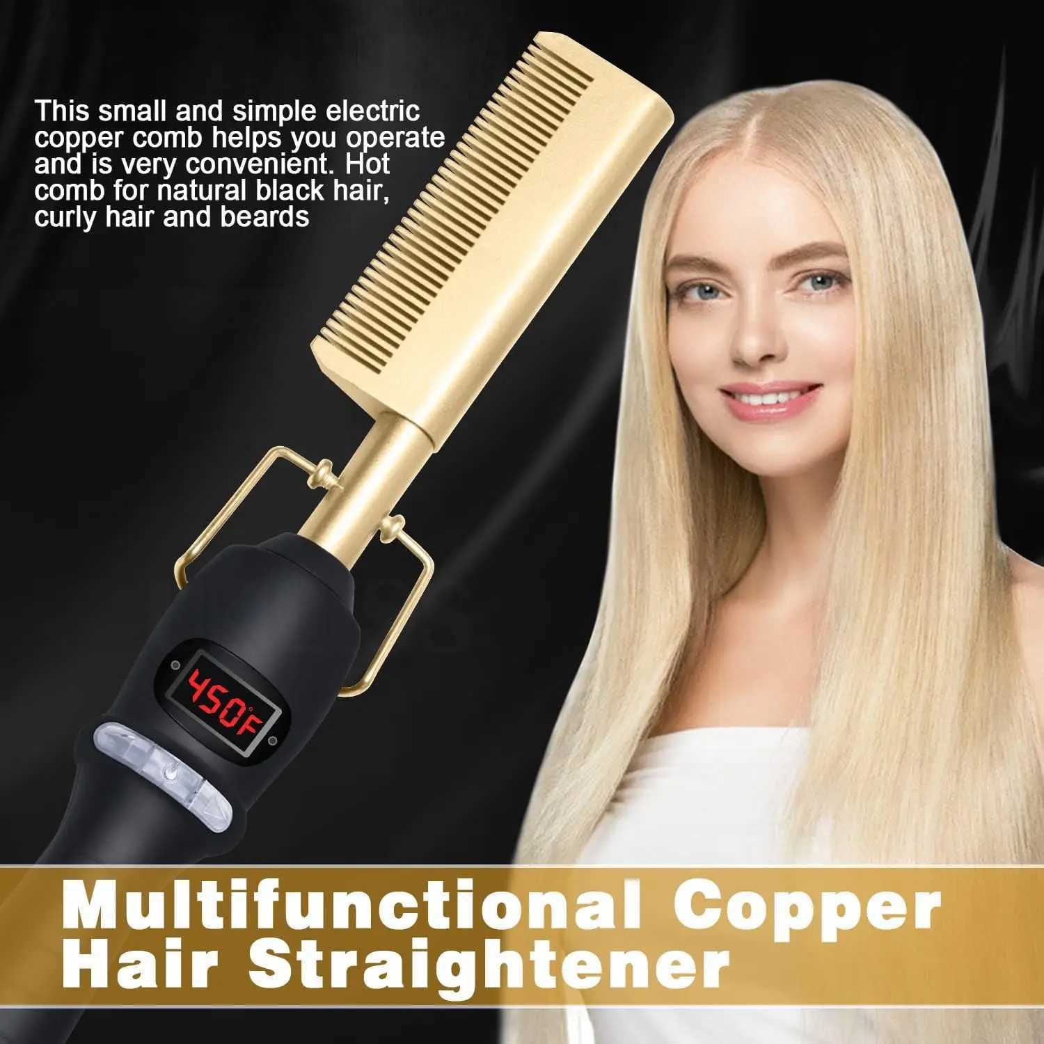 Dry And Wet Straight Hair Curling Copper Comb Bangs Straight Hair Electric Heating Curling Comb Hair CombXJ250621