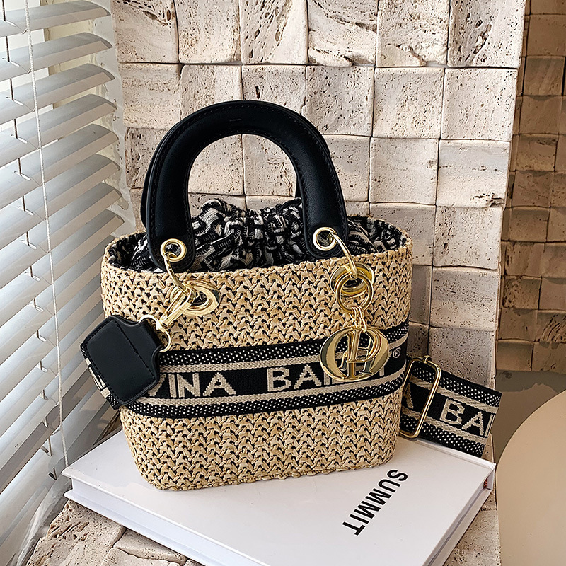 Free Shipping Trendy Fashion Woven Handbag Designer For Women 2025 Summer New Wide Shoulder Strap Straw Luxury Bag Single Shoulder Bag Vegetable Blue