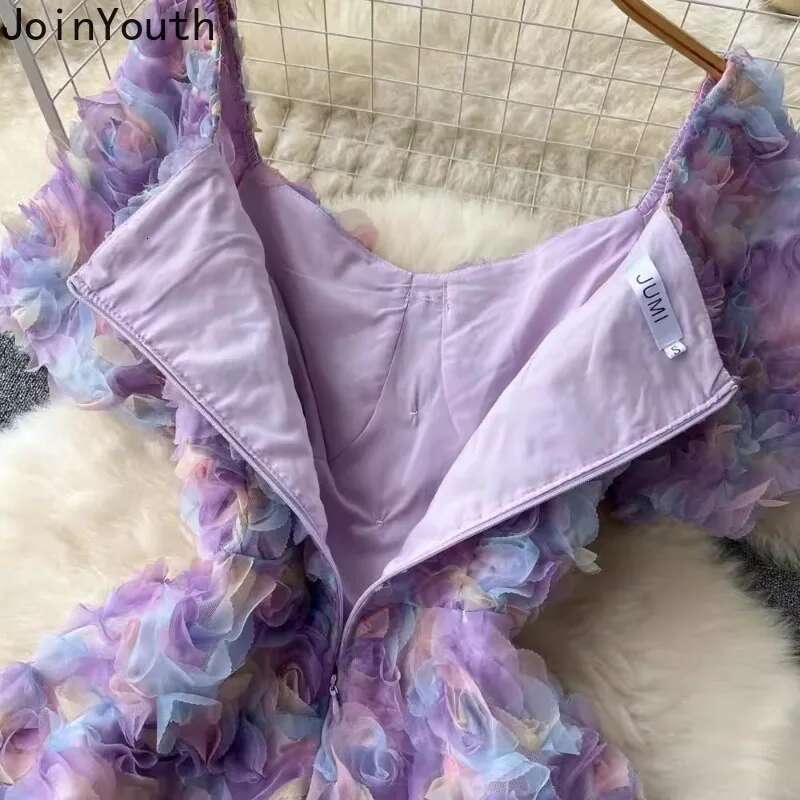 Woman Dress 2025 Vestidos De Mujer Puff Sleeve Square Collar A-line 3D Floral Temperament Robe Femme Sweet Summer Mini Dresses