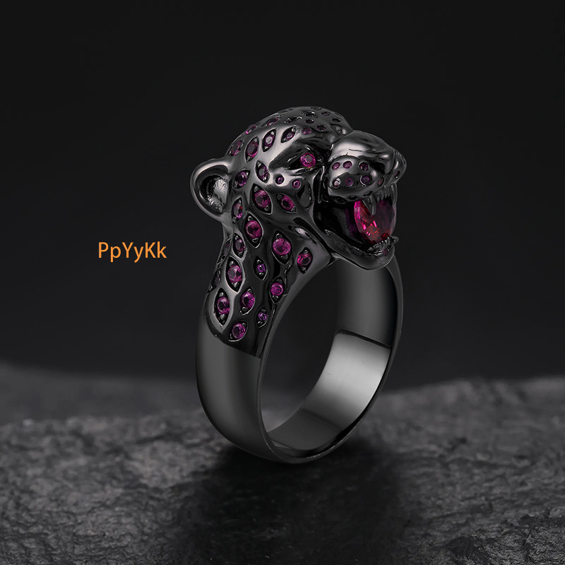 Luxury Jewelry Accessories Moissanite Inlaid Hip Hop Trendy Cute Leopard Head Ring for Women Creative Personality Animal Leopard Head Finger Accessory