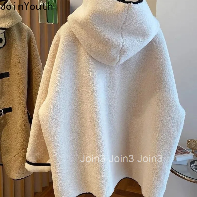 Oversized Jackets for Women 2025 Winter Clothing Hooded Lamb Wool Female Coat Vintage Streetwear Casual Outwear Fashion Y2k Tops