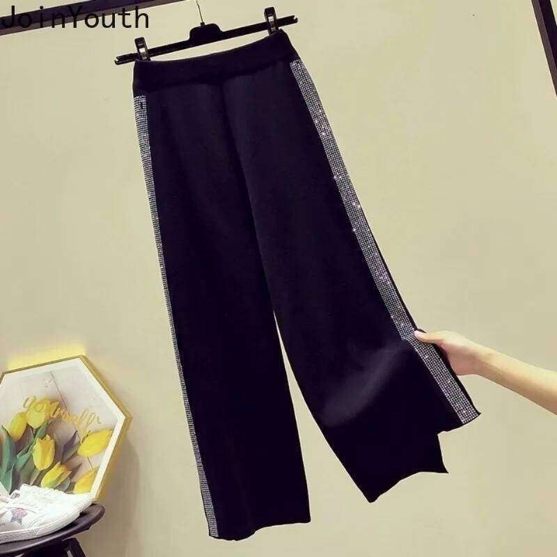 Designer Leisure High Quality Korean Wide Leg Pants for Women 2025 New Bottoms High Waist Straight Pantalon Femme Patchwork Dia Casual Fashion Trouser