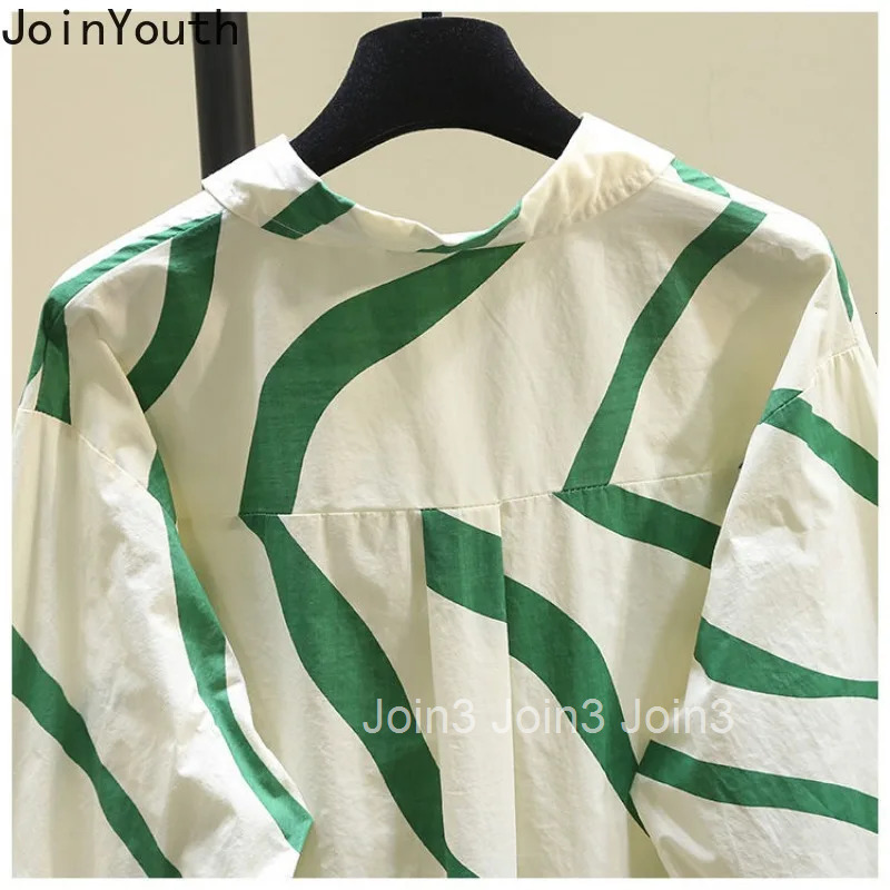 Green Striped Shirts for Women Long Sleeve Casual Summer Blouses 2025 Blusas Mujer De Moda Vintage Fashion Oversized Tops 27y285