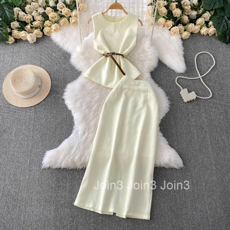 Fashion Outfits Women Clothing Skirt 2 Piece Sets Slim Waist Sleeveless Temperament Vest Tunic Bodycon Skirts Suit Summer Set