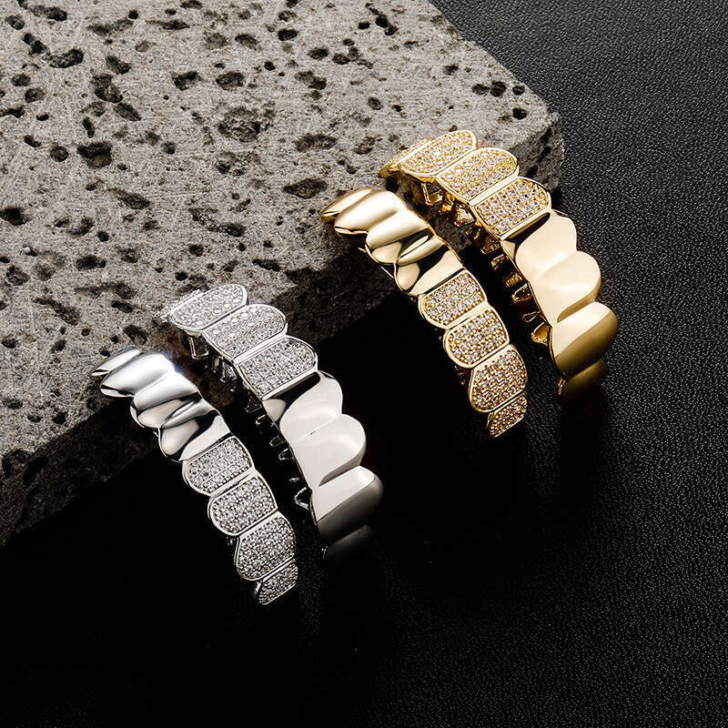 Jin Ao Hip-Hop Grills Full Dia Double Combination Big Gold Teeth Halloween Nightclub Funny Rap Accessories