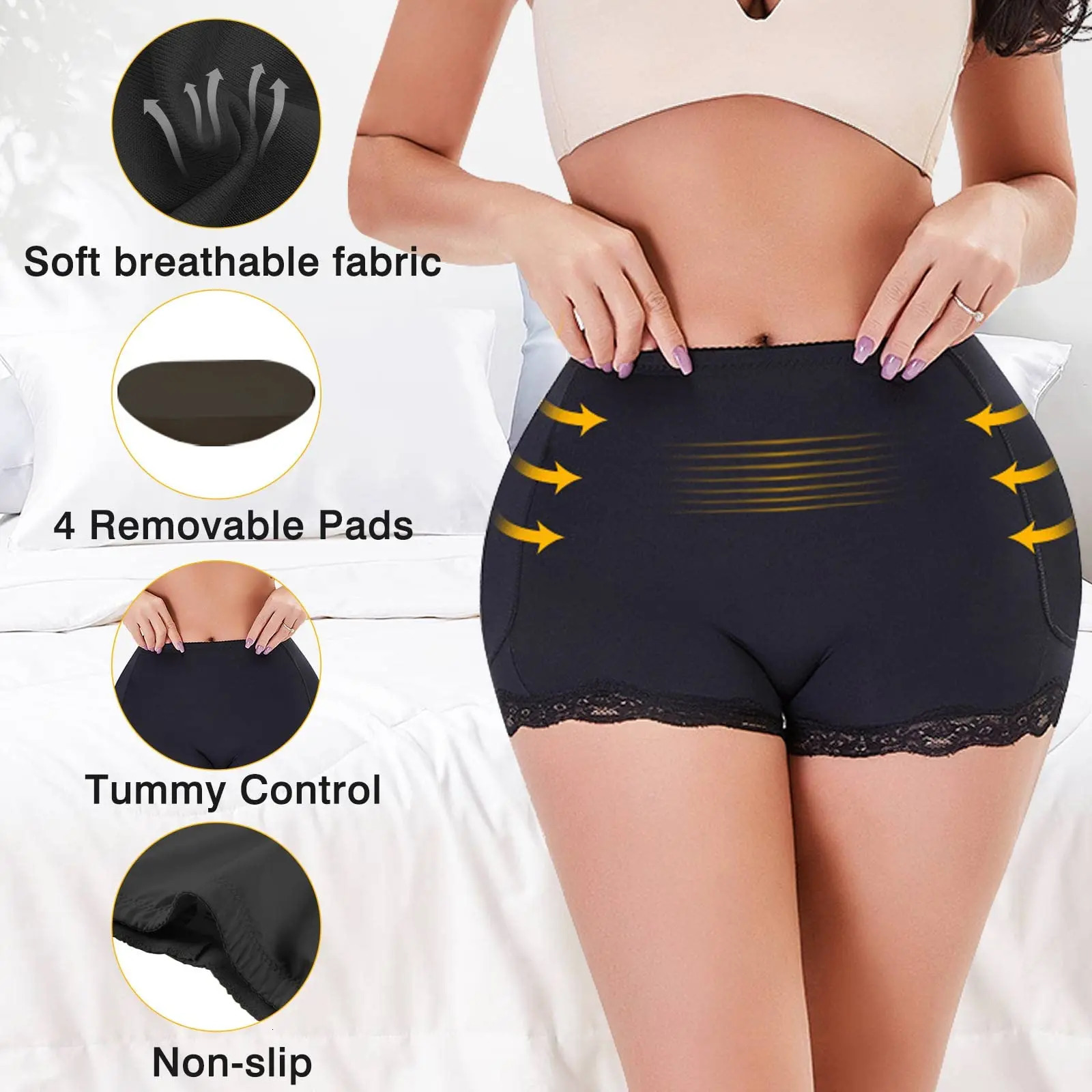 LILVIGOR Padded Underwear for Women Butt Lifter Seamless Booty Pads Butt Enhancer Panties Lace Shapewear shorts 250617