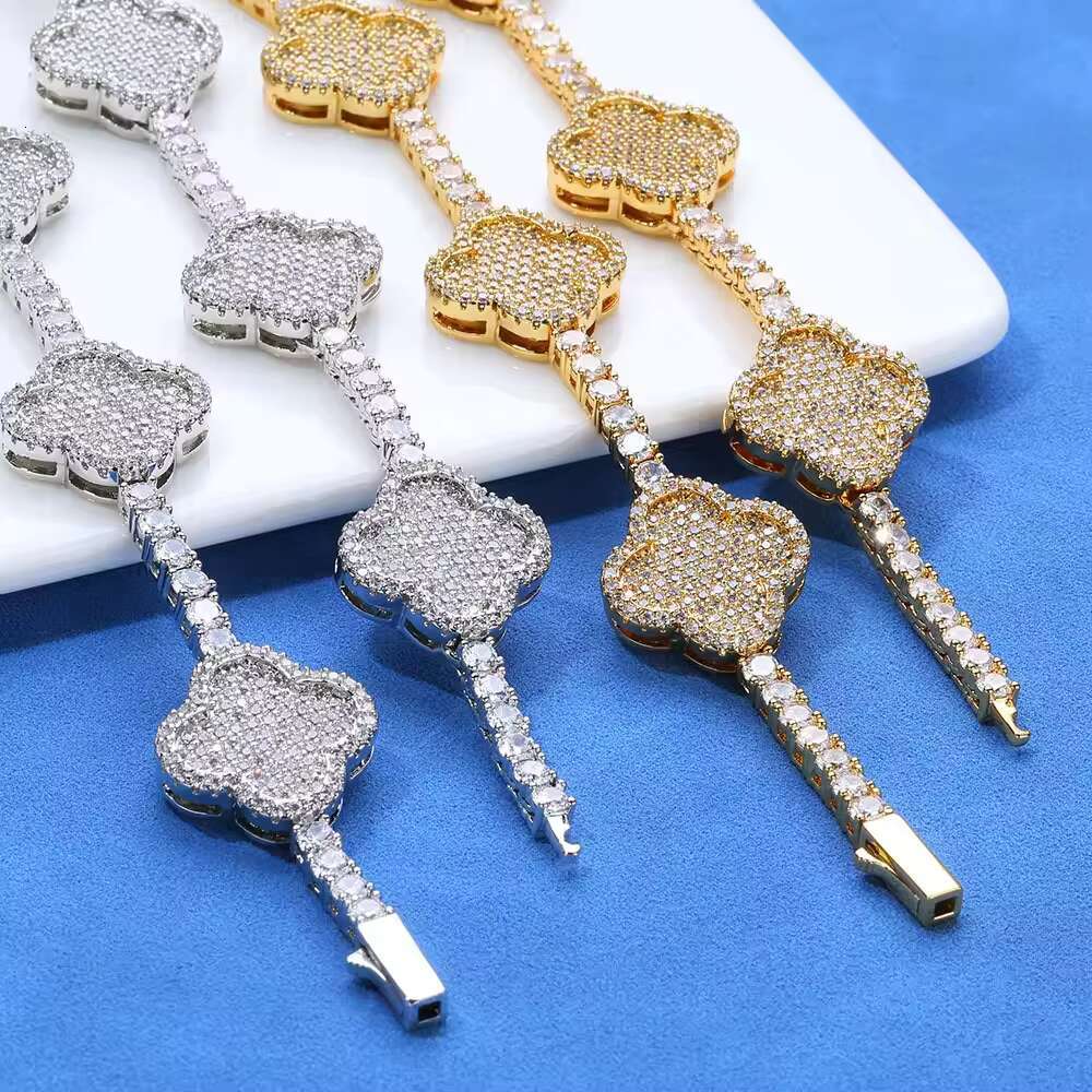 Hip Hop VVS D Colour Clover Tennis Chain S925 Silver Moissanite Men Versatile Necklace Versatile Necklace for Men
