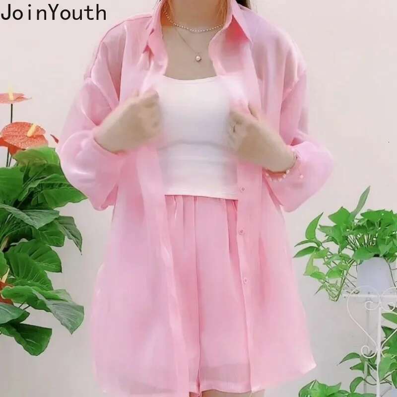 Summer Long Sleeve Blouses for Women Fashion Chiffon Temperament Lady Tops 2025 Blusas Mujer De Moda See Through Chiffon Shirts