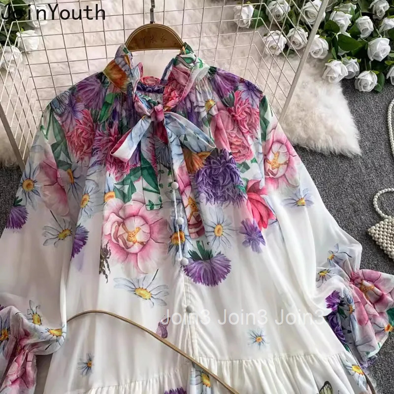 Maxi Dresses Womens Clothing Bandage Slim Waist Floral Robe Femme Bow Single Breasted Lace Summer Dress 2025 Vestidos De Mujer