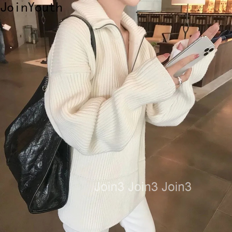 Knitted Women Piece Sets Roupas Femme Half Zipper Oversized Pullovers Straight Wide Leg Pants Suit Fashion Casual Korean Outfits