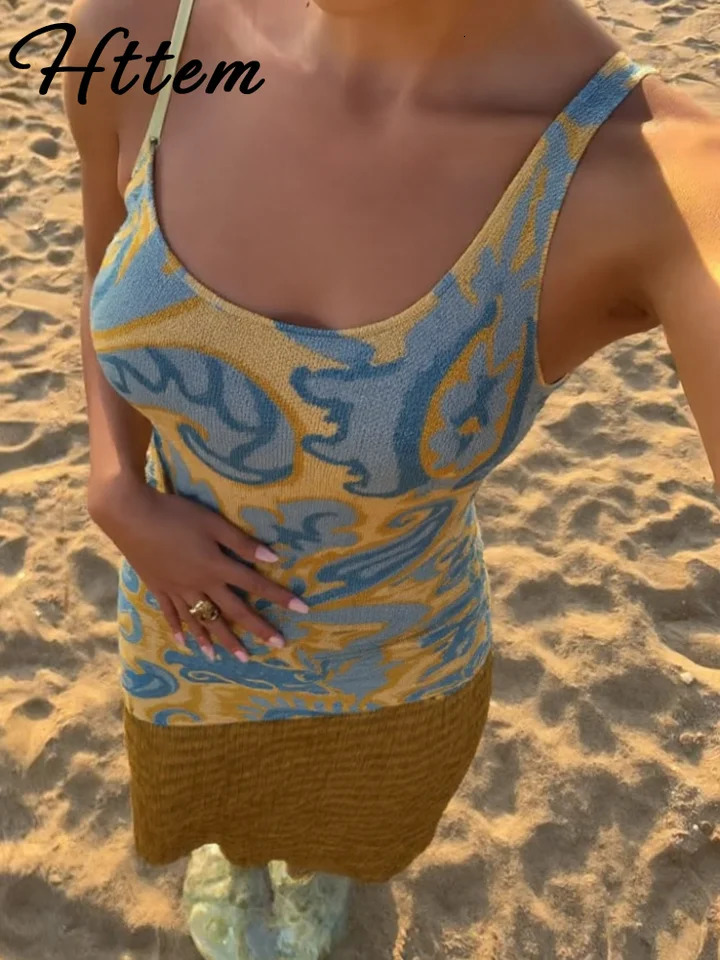 Fashion Tassels Print Dress Women Slim Patchwork O Neck Sleeveless Long Robe Female 2025 Summer Fashion Beach Dresses Lady 250619