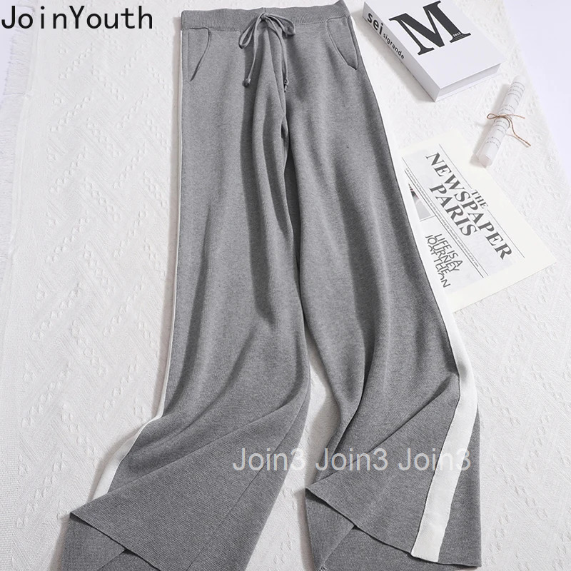 Two Piece Sets Womens Outfits Temperament Knitted Clothing Beading Zipper Cardiagn Straight Wide Leg Pants Outfits Fashion Suit