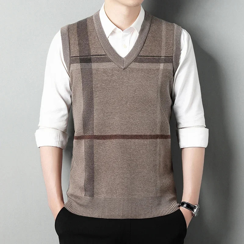Mens Thickened Casual Sweater Tank Top Autumn and Winter Warm Vneck y250618