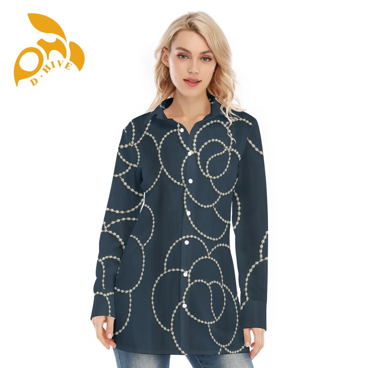 Free shipping Customer customization All-Over Print Women's Long Shirt Design fashion Show off one's figure sexy Breathable comfortable Ligh