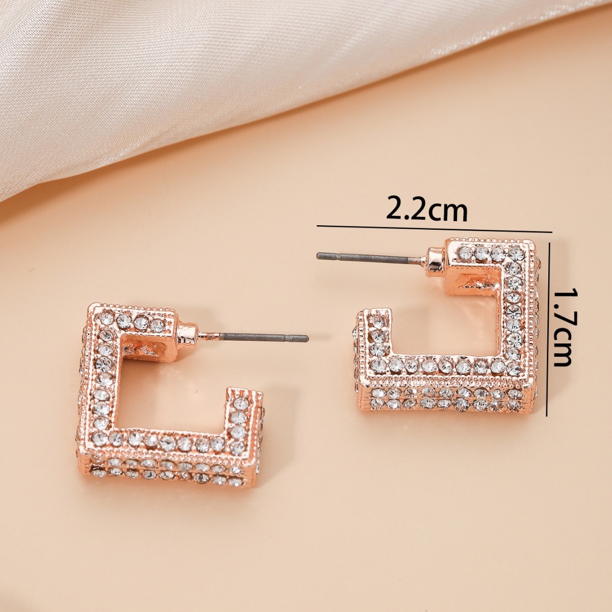 Square Design Inlaid Stud Fashion Simple Elegant Full High-End Sense Earrings