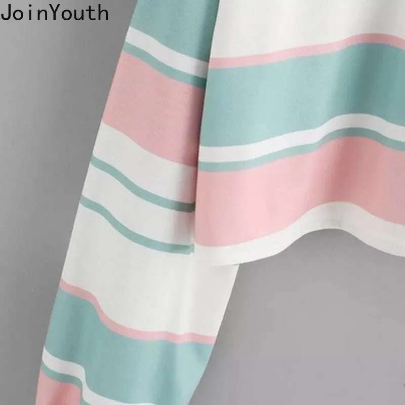 Joinyouth 2020 Fashion Women Crop Tops Long Sleeve Contrast Color Striped Shirt Casual Korean Tees Female Roupas Tshirts 7a1049