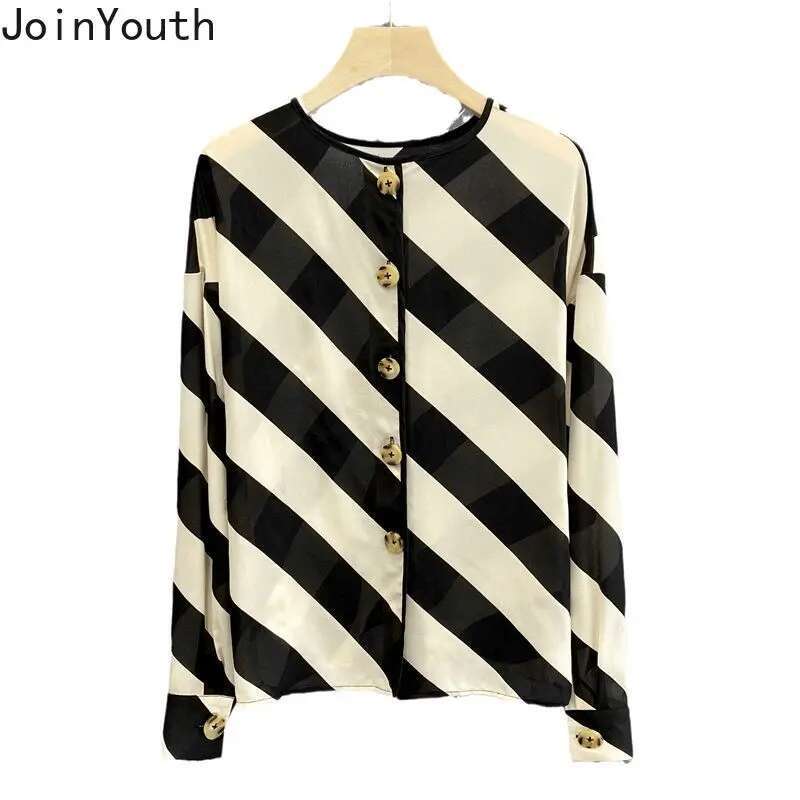 Blouse Women Fashion Striped Long Sleeve Shirts 2025 Blusas Mujer De Moda Vintage Korean Tops O-neck Single Breasted Blouses
