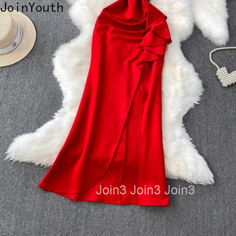 2025 Vestidos De Mujer Summer Dress for Women Slim Waist Slim Fit Split Robe Femme Ruffles Elegant Slash Neck Maxi Dresses