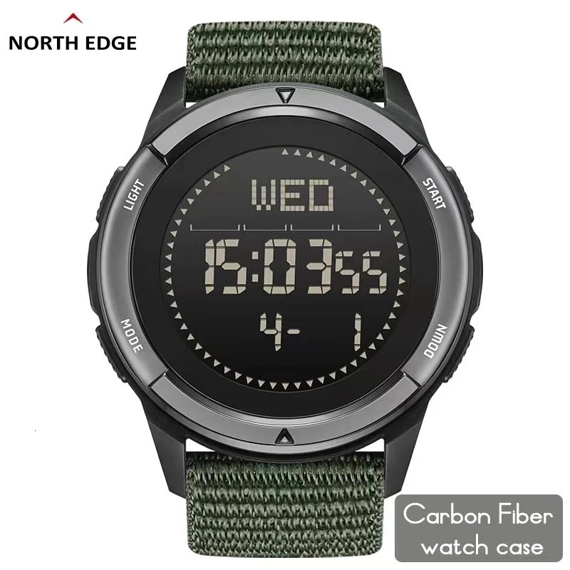NORTH EDGE Watch for Men ALPS 45MM Outdoor Sports Swimming Metronome Compass Waterproof Carbon Fiber Case Nylon Strap Men Watch 250619