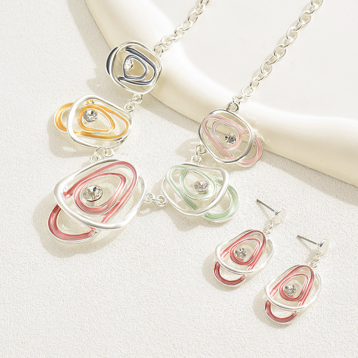 Trendy Fashion And Earring Set Irregular Inlaid Long Necklace For Women Unique Earrings