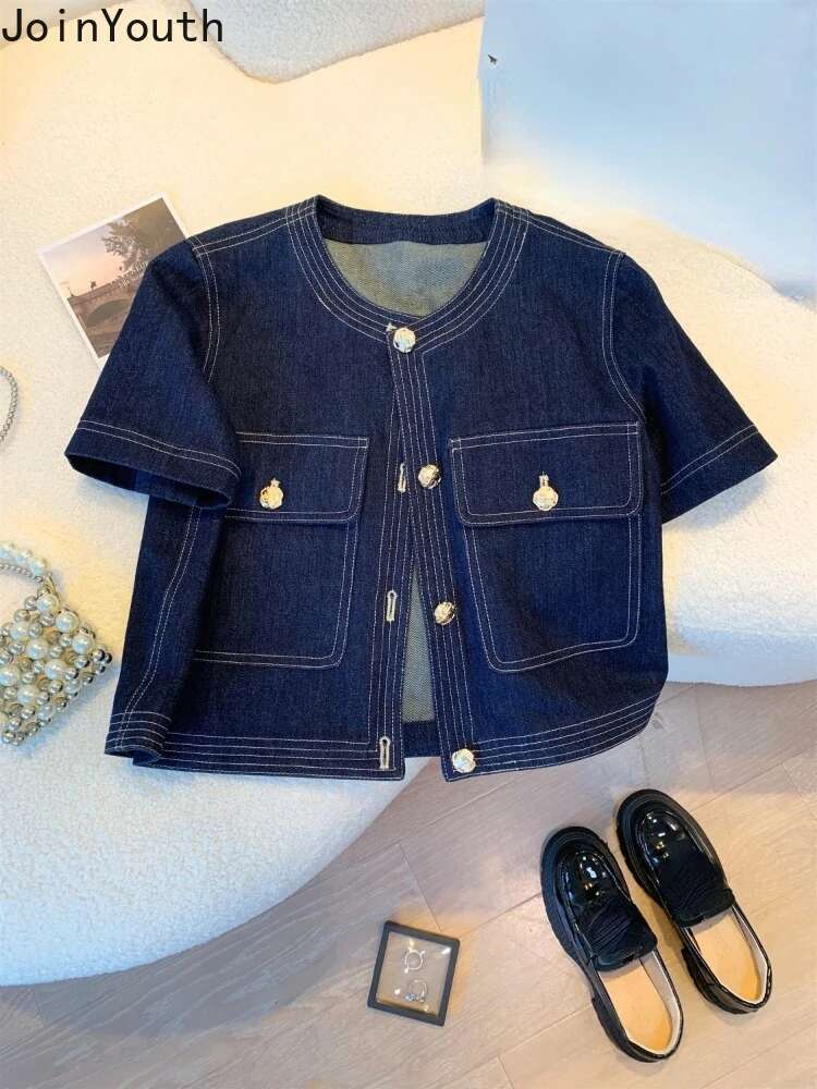 Streetwear Denim Jackets for Women Short Sleeve Summer Jean Jacket Outwear 2025 Ropa Mujer Fashion Vintage Coat Cropped Tops