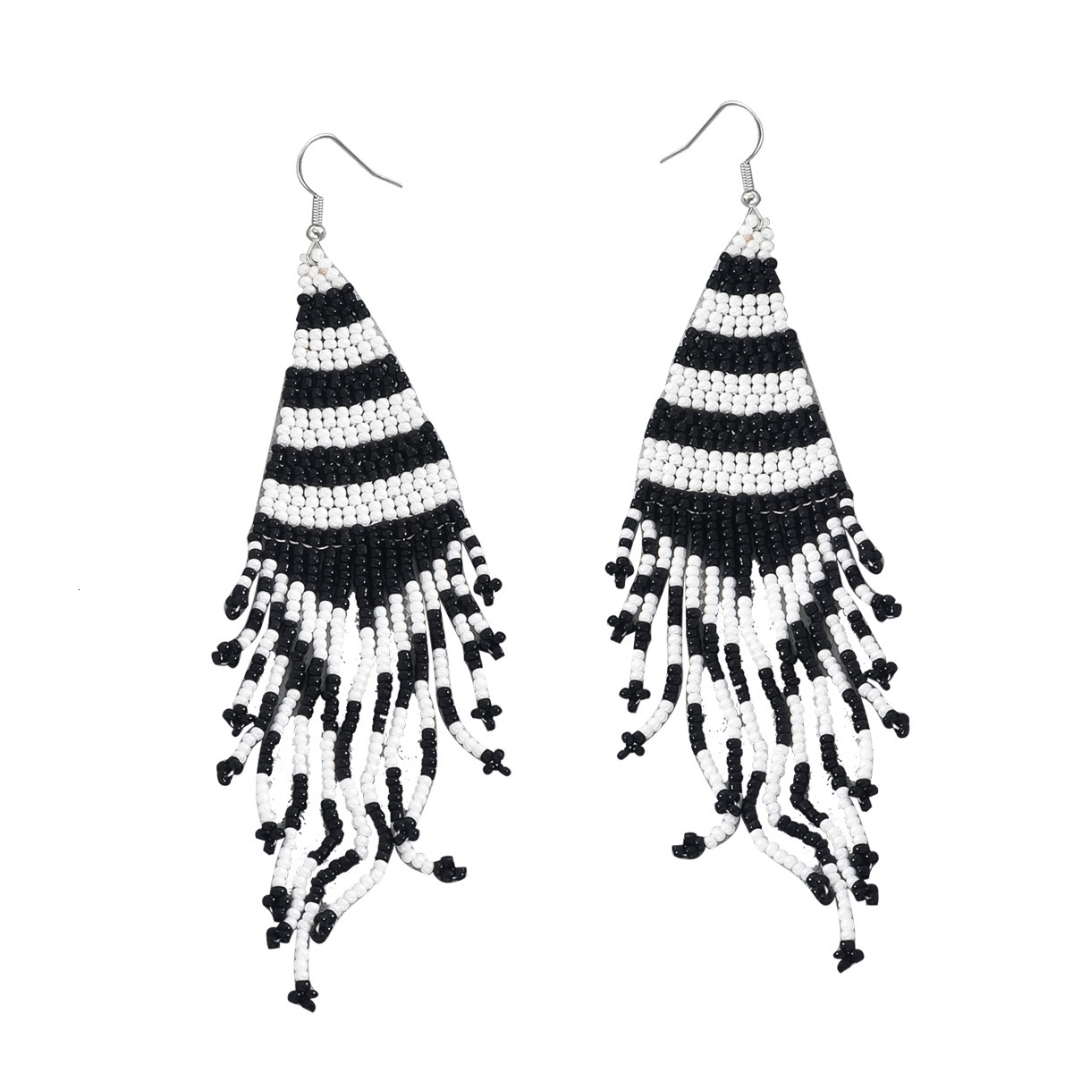 Style Simple Beaded Earrings Tassel Design Rice Bead Studs Textured Ear Pendants