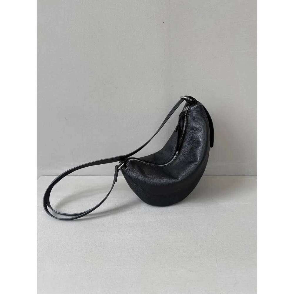 Women Half Moon Versatile Splicing Together Cowhide Genuine Leather Casual Shoulder Fashion Underarm Handbag Crossbody Bag