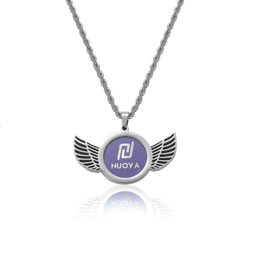 Hip Hop Stainless Steel Photo Pendant DIY Creative Wings Round Frame Men's Necklace Jewelry e310