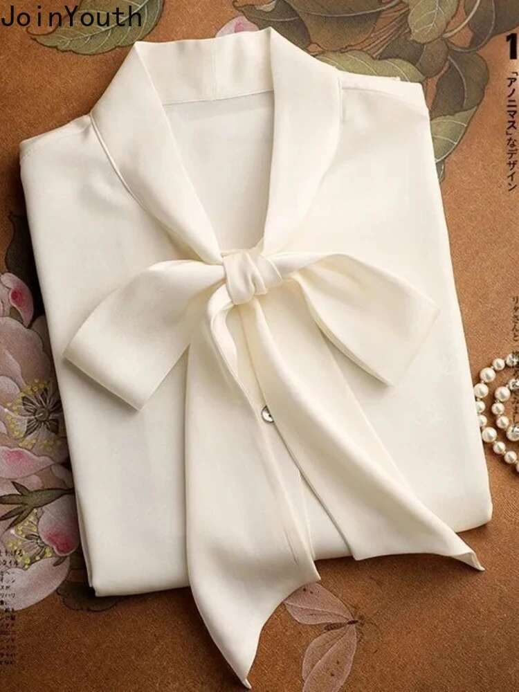 Chiffon Blouse for Women Solid Color Long Sleeve Bandage Bow Shirts Loose Summer Vintage Blouses Tops Camisas De Mujer 2025