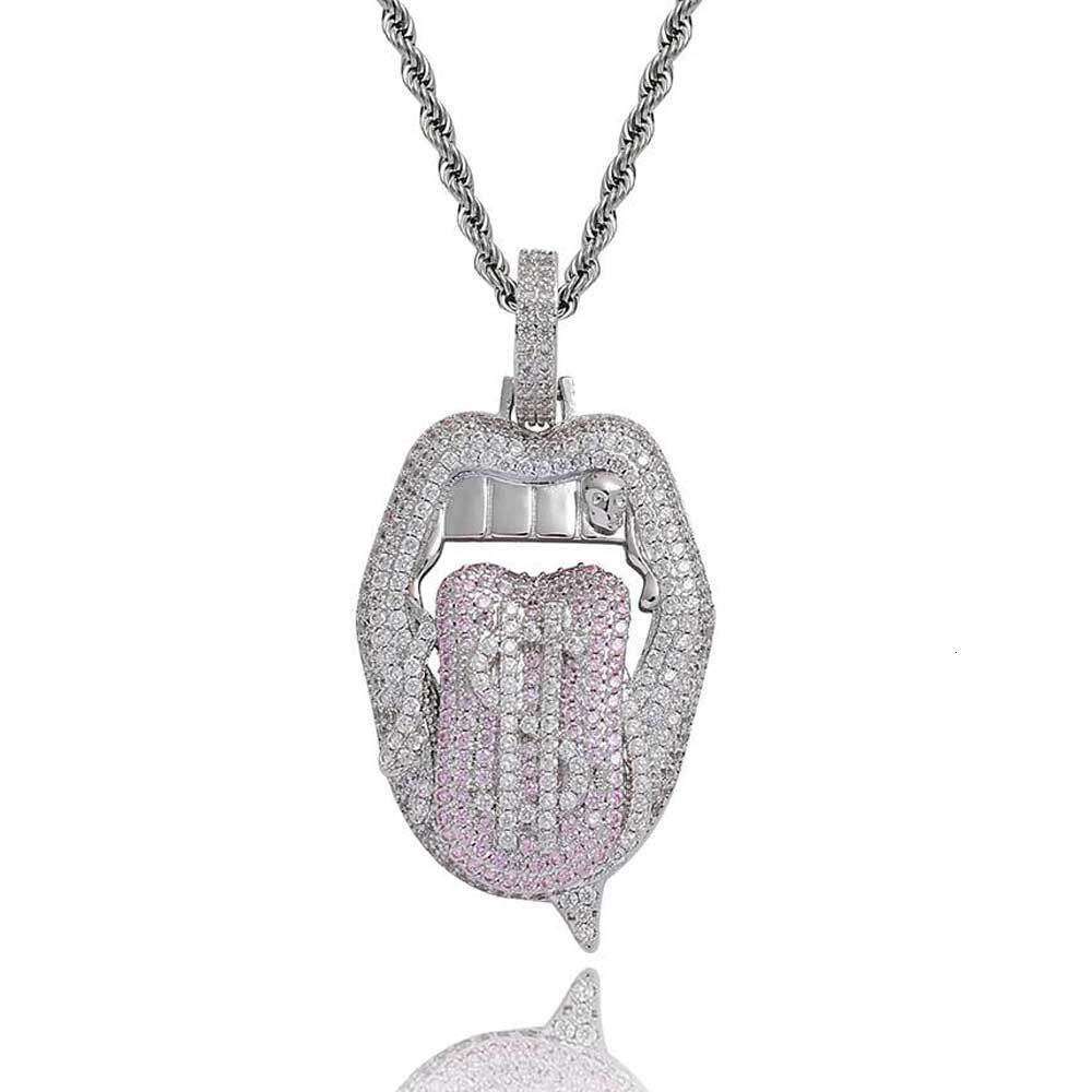 Hip Hop Jewelry Micro Paved Zircon Trendy Brand Dollar Bill Mouth Tongue Men's Necklace Pendant f6e6