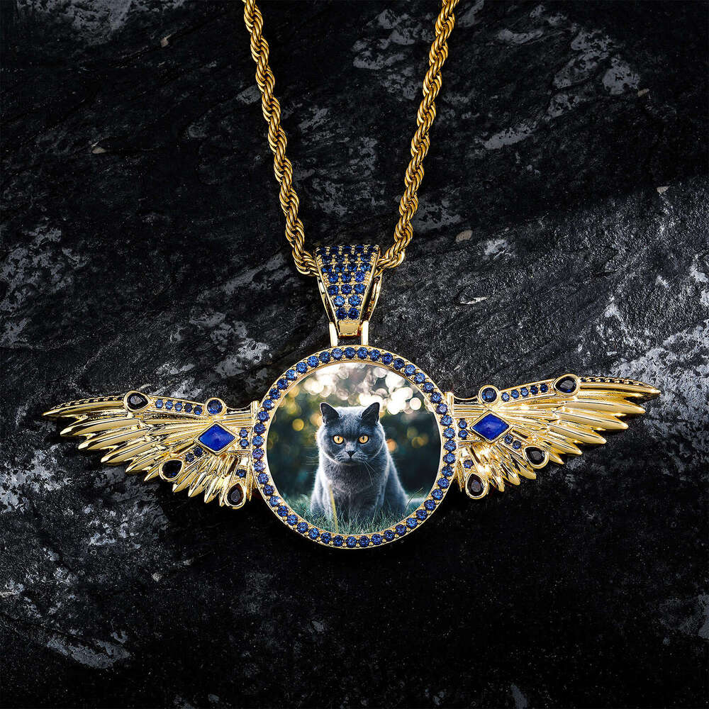 Hip Hop Personality Pendant Copper Inlaid Zircon Wings Retractable DIY Creative Photo Necklace Jewelry