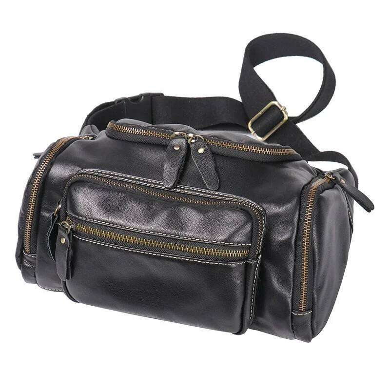 Designer Luxury LUOKIR Genuine Men's Chest Large Capacity Oil Leather Waist Bag, Sports Cowhide Shoulder Crossbody Bag