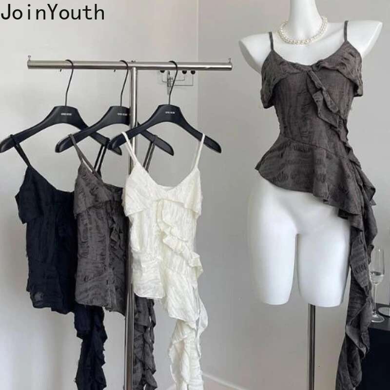 Y2k Crop Tops Fashion Sexy Tanks Womens Clothes Sleeveless Tunic Irregular Camis Patchwork Hole Ruffles Sweet Vest Ropa Mujer