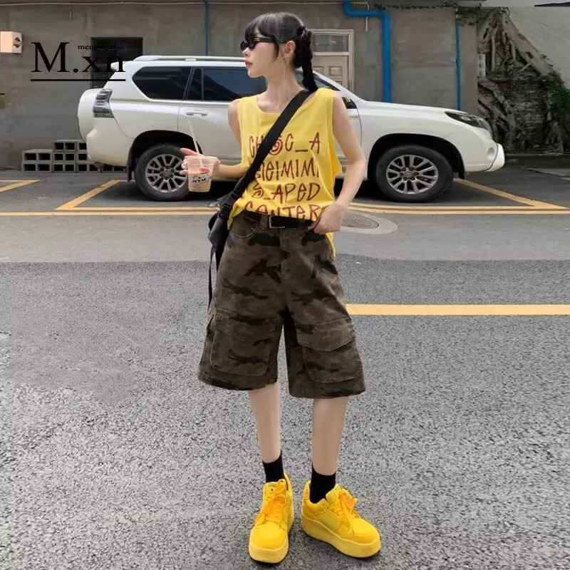 DM High Street Mens Denim Cargo Pants Camouflage Multi-pocket Straight Loose Trousers Wide Leg Male Jeans Summer 250617