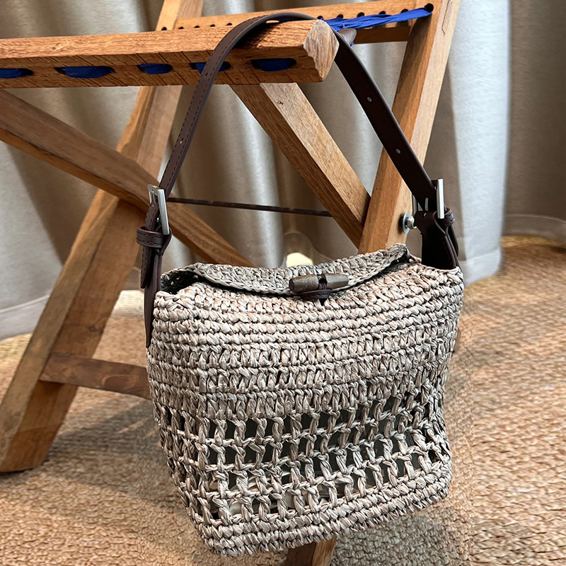 Free shipping designer bag 2025 New Handmade Crochet Shoulder Bag Underarm Bag Straw Feel Spring Summer Vintage Handbag Niche Women Bag Trend