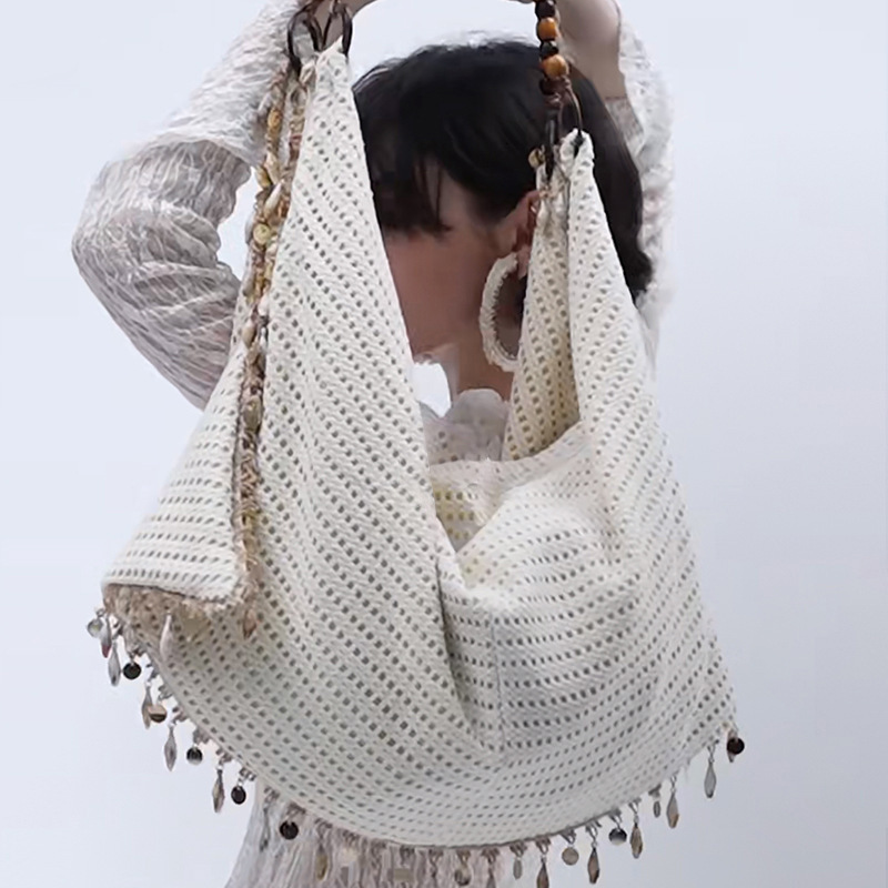 Free shipping designer bag Beach Bag Same Style Cotton 2025 New Summer Woven Hollow Handbag Women Niche Design Mesh Bag Women