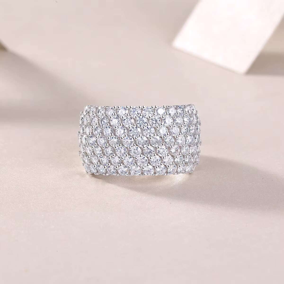 Make a Statement in Modern Mens Fashion with This Attractive 7rows 2mm Moissanite Diamonds Ring Crafted in 925 Sterling Silver