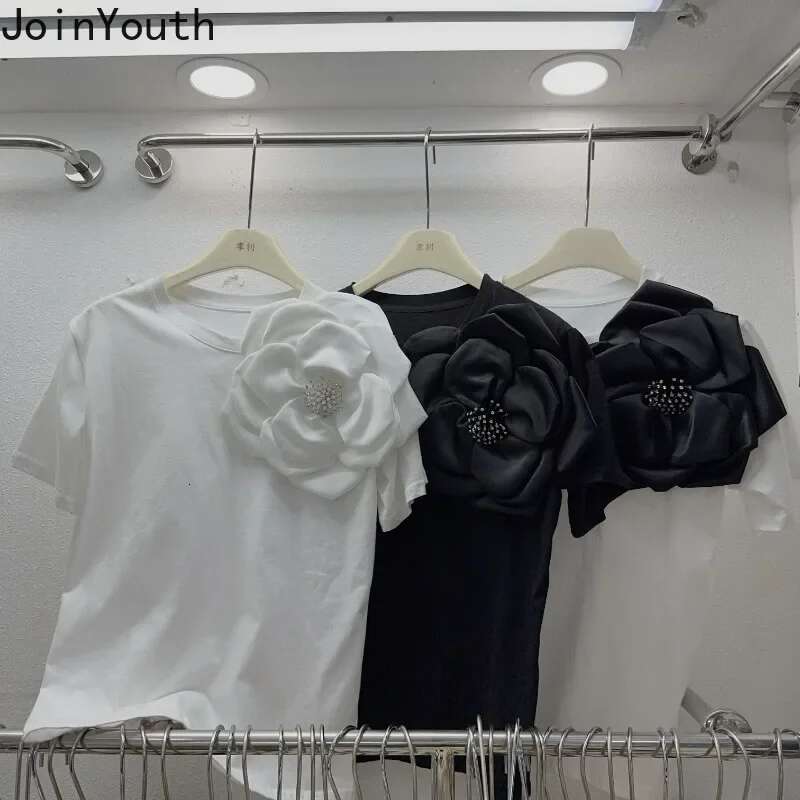 White Tshirts for Women 2025 Ropa Mujer Short Sleeve O-neck Tees Oversized Tops 3D Floral Sweet T Shirt Fashion Summer T-shirt