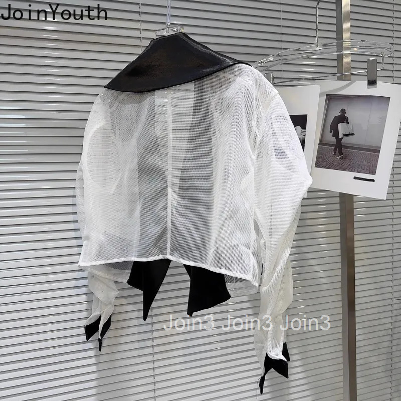 Fashion Coats for Women Y2k Tops Contrast Color Gauze Outwear Casual Gauze See Through Summer Sunscreen Jacket 2025 Ropa Mujer