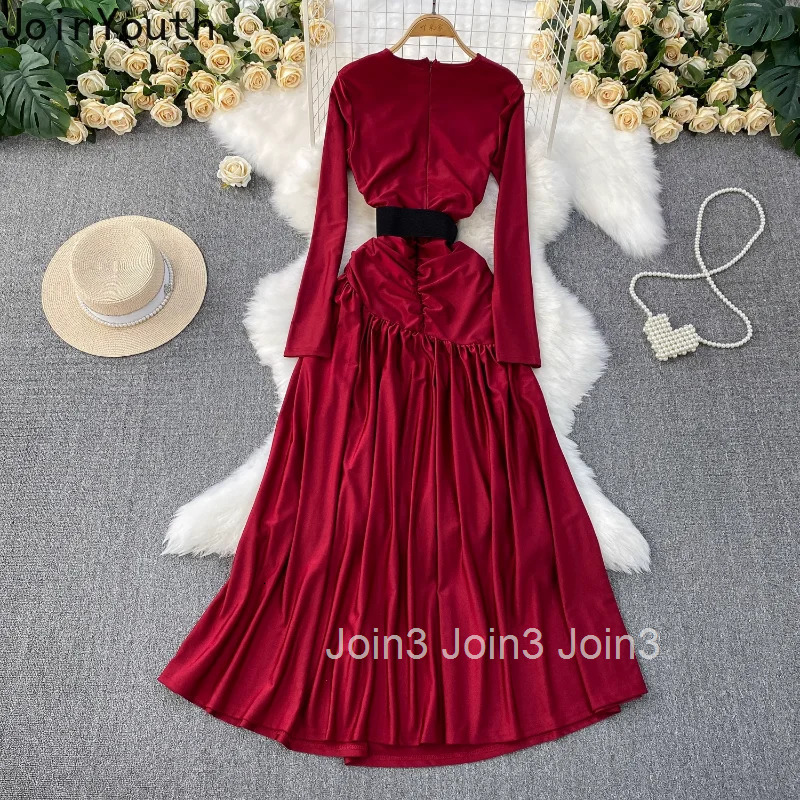 Maxi Dresses Women O-neck Long Sleeve Slim Waist Temperament Robe Femme 2025 Vestidos De Mujer Chic Floral Korean Summer Dress