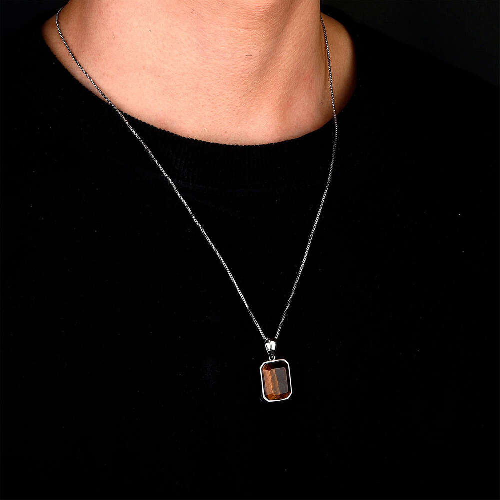 TikTok Live Square Natural Tiger Stone Pendant Solid Large Hanging Ornament Personalized Boyfriend Style Gift Autumn Winter
