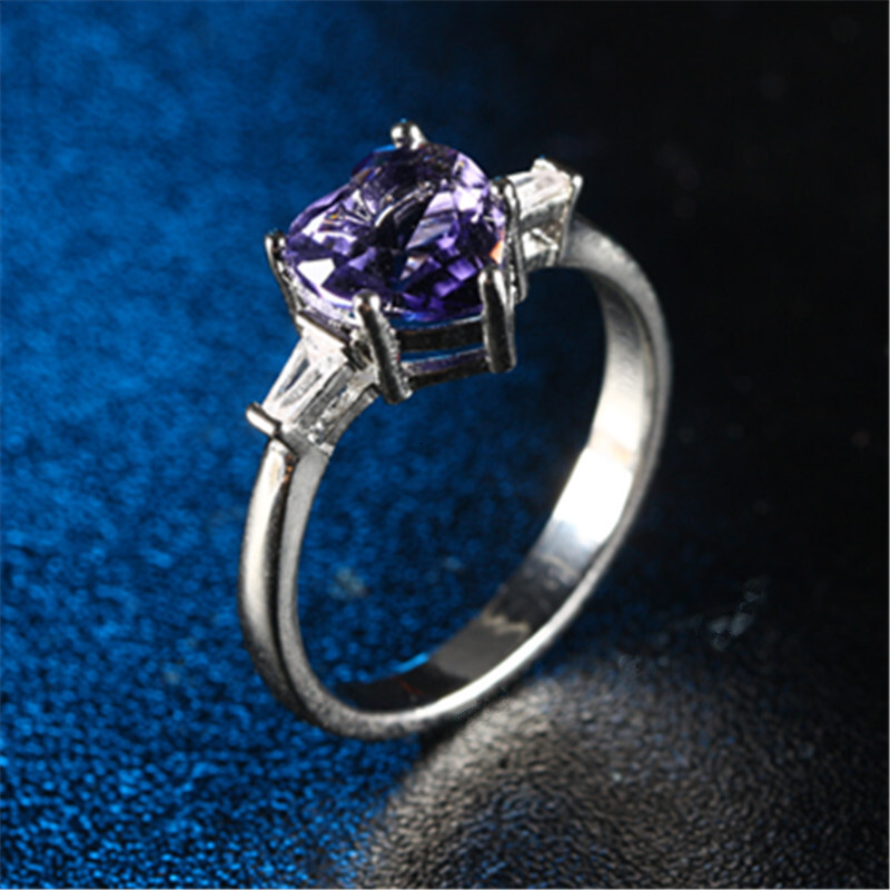New Stylish Zircon Ring Creative Inlaid Princess Heart-Shaped Zircon Heart Silver Jewelry Hand Accessories
