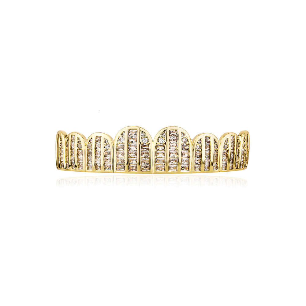 Gold-Plated Square Zircon Full Dia Micro-Inlaid Large Gold Teeth Unisex Hip-Hop Accessories