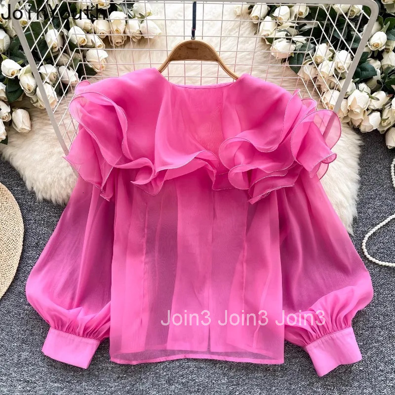 2025 Camisas De Mujer Women Shirts Loose Temperament Tops Ruffles Long Sleeve Blouses Lantern Sleeve Loose Vintage Summer Blouse
